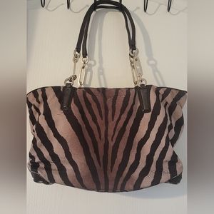 Coach Madison Mini Satchel Brown Zebra Print Jacquard and leather Handbag Purse